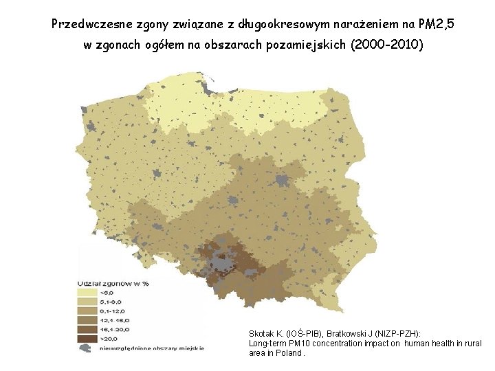 Przedwczesne zgony związane z długookresowym narażeniem na PM 2, 5 w zgonach ogółem na