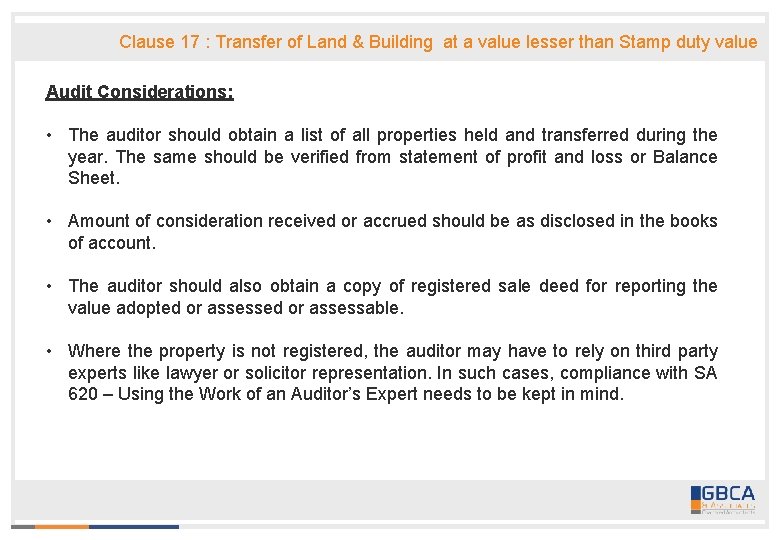 Clause 17 : Transfer of Land & Building at a value lesser than Stamp