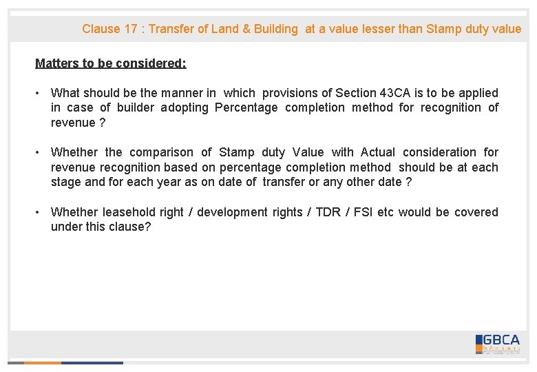 Clause 17 : Transfer of Land & Building at a value lesser than Stamp