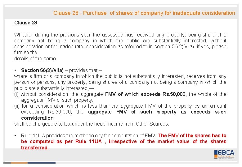 Clause 28 : Purchase of shares of company for inadequate consideration Clause 28 Whether