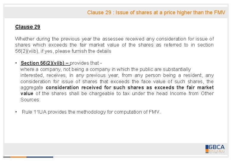 Clause 29 : Issue of shares at a price higher than the FMV Clause