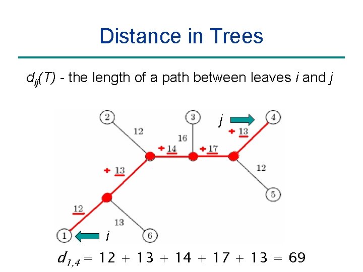 Distance in Trees dij(T) - the length of a path between leaves i and