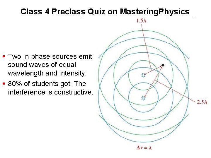 Class 4 Preclass Quiz on Mastering. Physics § Two in-phase sources emit sound waves