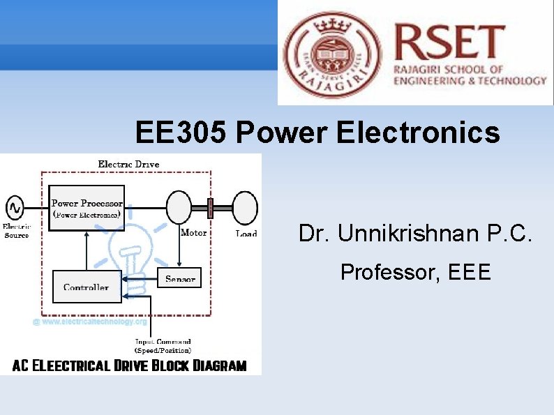 EE 305 Power Electronics Dr. Unnikrishnan P. C. Professor, EEE 