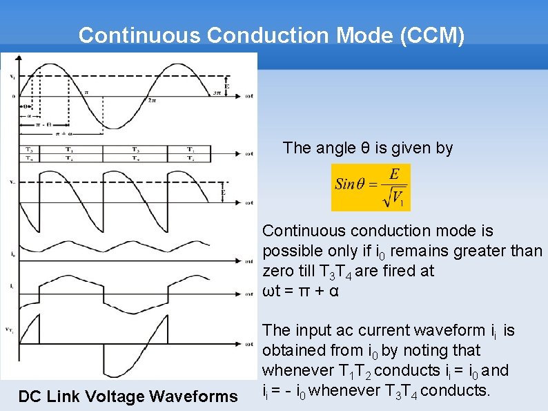 Continuous Conduction Mode (CCM) The angle θ is given by Continuous conduction mode is