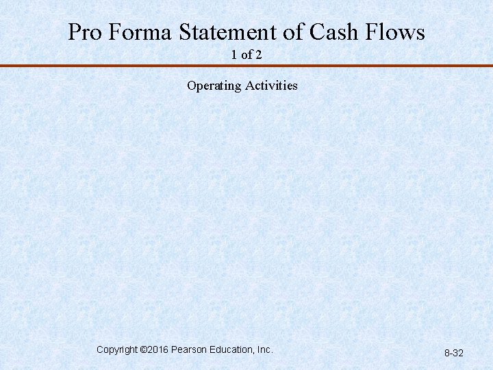 Pro Forma Statement of Cash Flows 1 of 2 Operating Activities Copyright © 2016