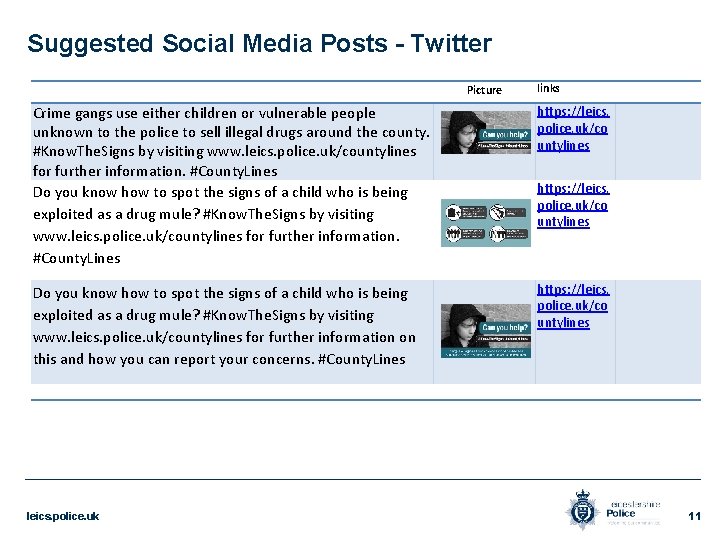 Suggested Social Media Posts - Twitter Picture links Crime gangs use either children or