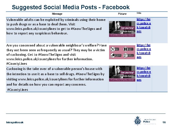 Suggested Social Media Posts - Facebook Message Picture links Vulnerable adults can be exploited