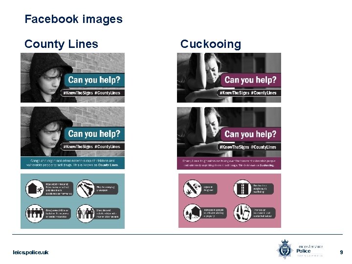 Facebook images County Lines leics. police. uk Cuckooing 9 