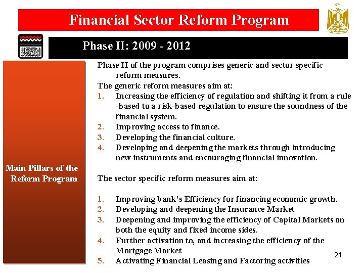 Financial Sector Reform Program Phase II: 2009 - 2012 Phase II of the program