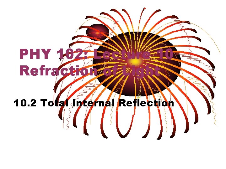 PHY 102: Lecture 10 Refraction of Light 10. 2 Total Internal Reflection 