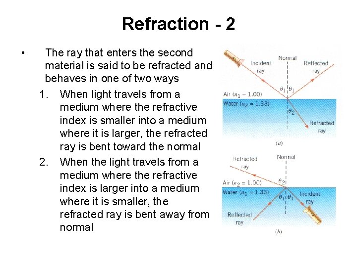 Refraction - 2 • The ray that enters the second material is said to