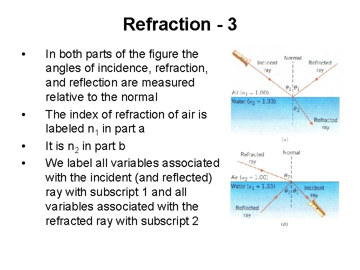 Refraction - 3 • • In both parts of the figure the angles of