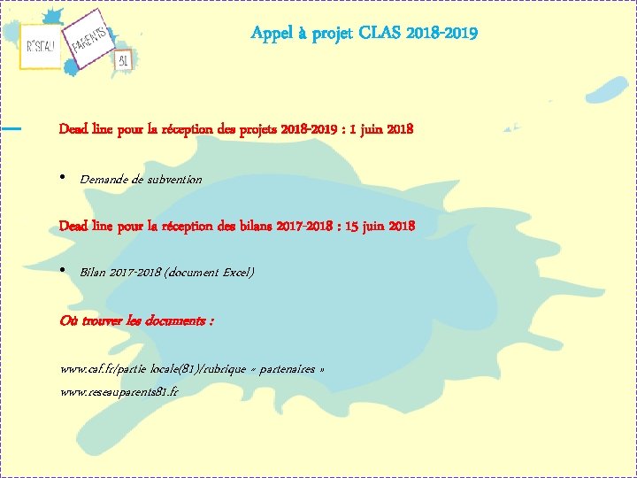 Appel à projet CLAS 2018 -2019 Dead line pour la réception des projets 2018
