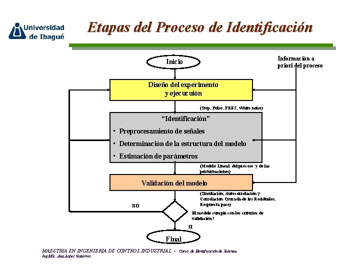 Etapas del Proceso de Identificación Información a priori del proceso Inicio Diseño del experimento