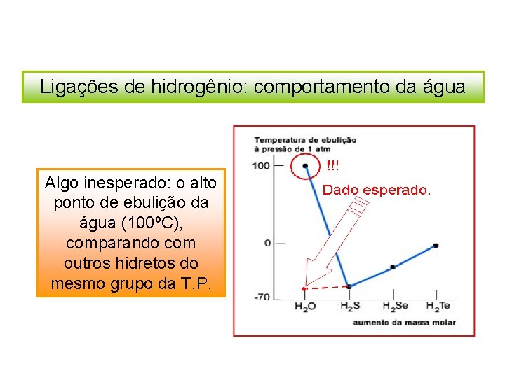 Ligações de hidrogênio: comportamento da água Algo inesperado: o alto ponto de ebulição da
