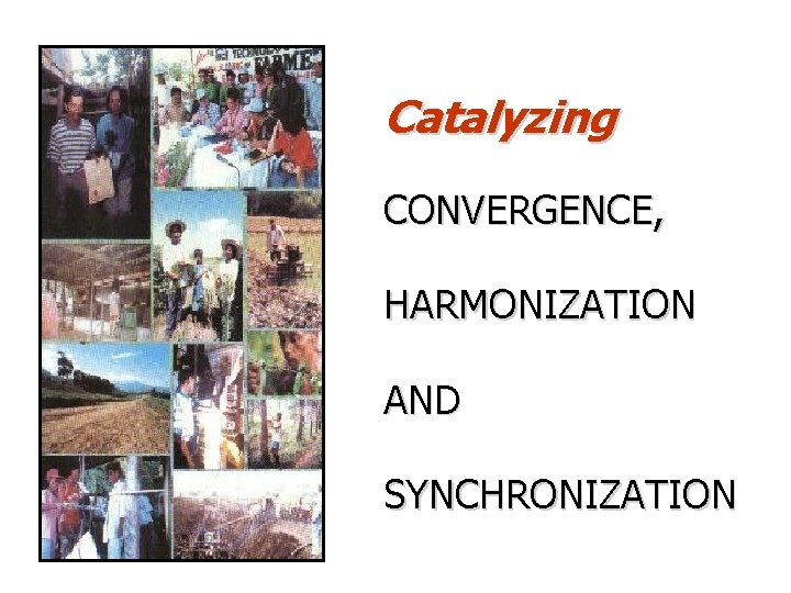Catalyzing CONVERGENCE, HARMONIZATION AND SYNCHRONIZATION 