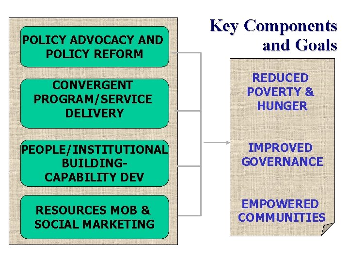 POLICY ADVOCACY AND POLICY REFORM CONVERGENT PROGRAM/SERVICE DELIVERY PEOPLE/INSTITUTIONAL BUILDINGCAPABILITY DEV RESOURCES MOB &