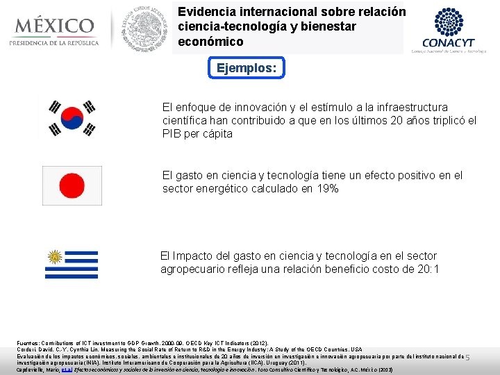 Evidencia internacional sobre relación ciencia-tecnología y bienestar económico Ejemplos: El enfoque de innovación y