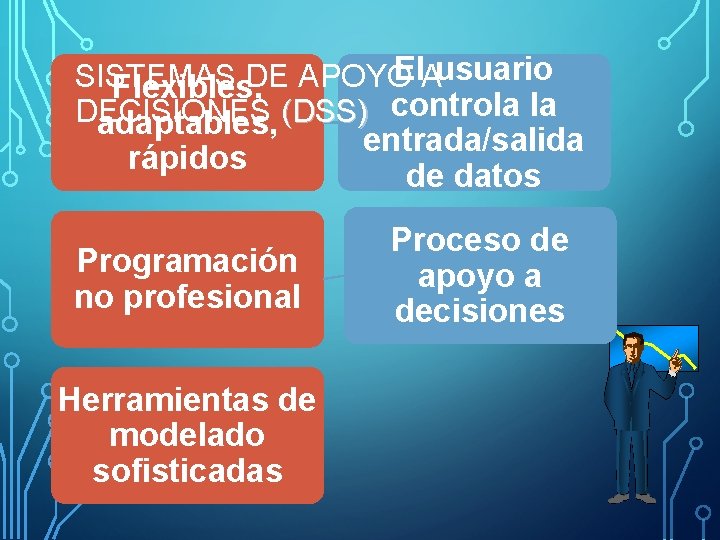 El. Ausuario SISTEMAS DE APOYO Flexibles, controla la DECISIONES (DSS) adaptables, entrada/salida rápidos de El. Ausuario SISTEMAS DE APOYO Flexibles, controla la DECISIONES (DSS) adaptables, entrada/salida rápidos de