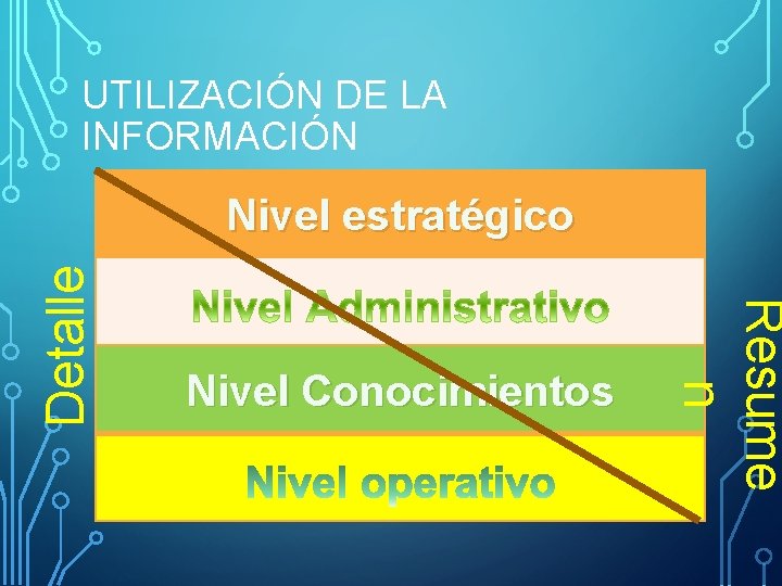 UTILIZACIÓN DE LA INFORMACIÓN Nivel Conocimientos Resume n Detalle Nivel estratégico UTILIZACIÓN DE LA INFORMACIÓN Nivel Conocimientos Resume n Detalle Nivel estratégico