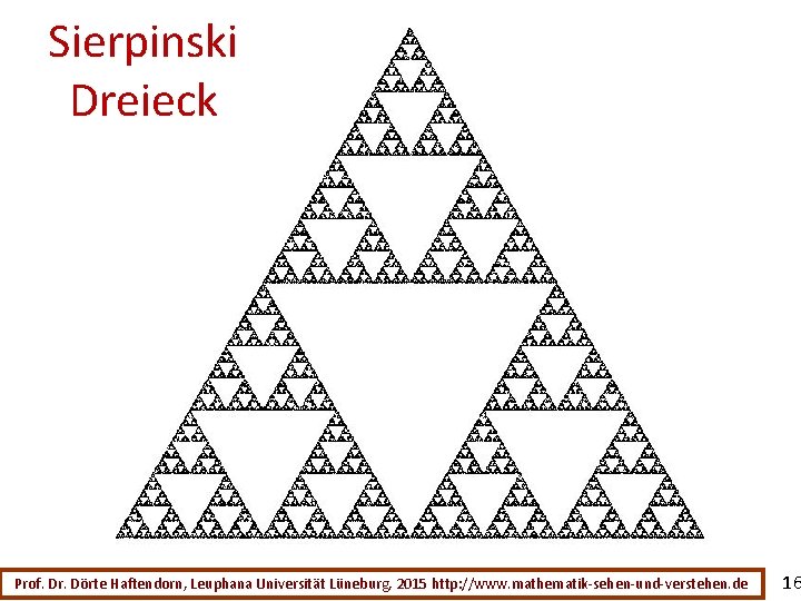 Sierpinski Dreieck Prof. Dr. Dörte Haftendorn, Leuphana Universität Lüneburg, 2015 http: //www. mathematik-sehen-und-verstehen. de