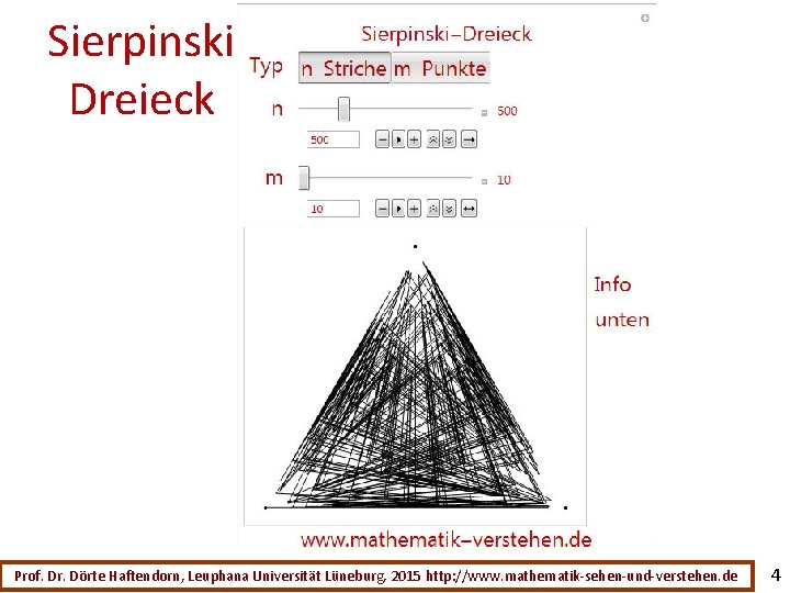 Sierpinski Dreieck Prof. Dr. Dörte Haftendorn, Leuphana Universität Lüneburg, 2015 http: //www. mathematik-sehen-und-verstehen. de