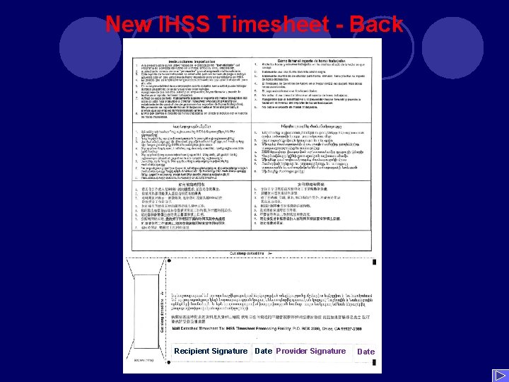 New IHSS Timesheet - Back Recipient Signature Date Provider Signature Date 