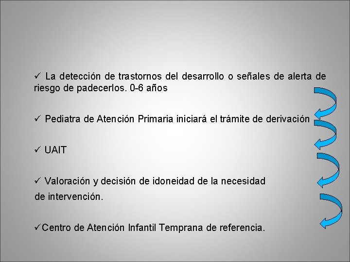 ü La detección de trastornos del desarrollo o señales de alerta de riesgo de
