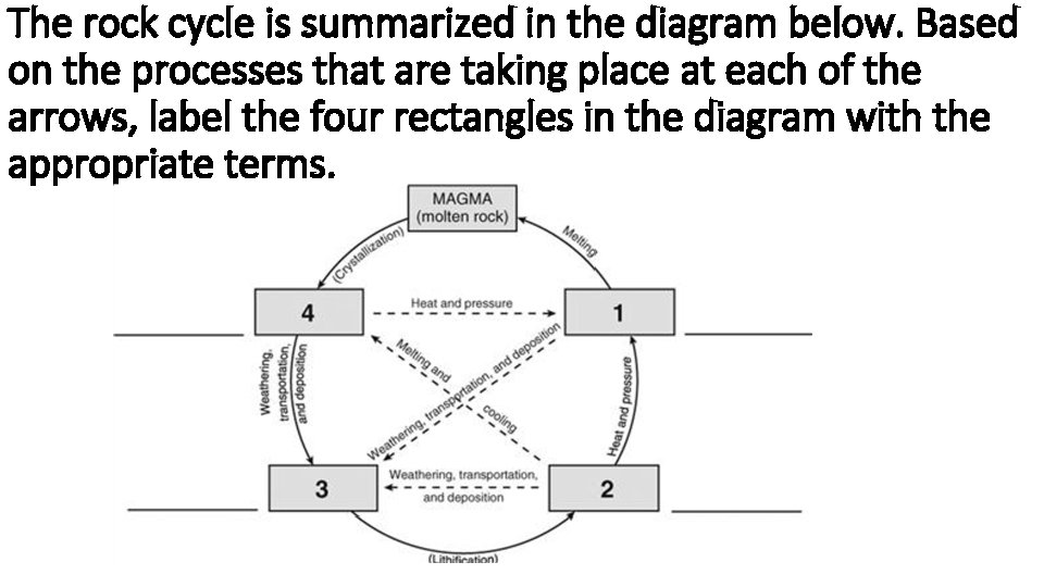 The rock cycle is summarized in the diagram below. Based on the processes that