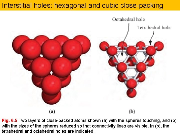 Interstitial holes: hexagonal and cubic close-packing Fig. 6. 5 Two layers of close-packed atoms