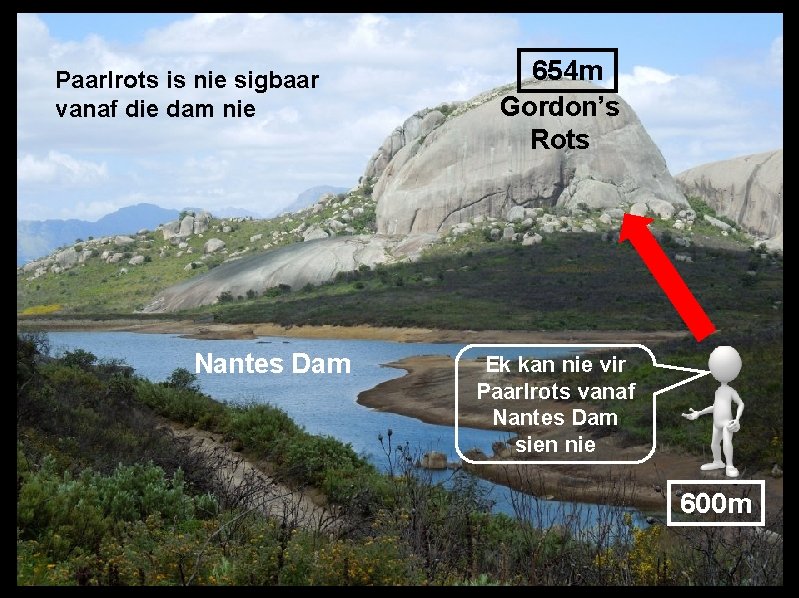 Paarlrots is nie sigbaar vanaf die dam nie Nantes Dam 654 m Gordon’s Rots