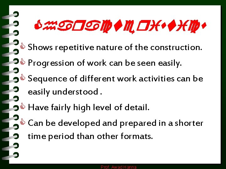 Characteristics C Shows repetitive nature of the construction. C Progression of work can be