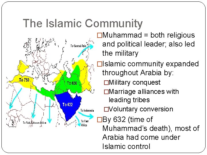 The Islamic Community �Muhammad = both religious and political leader; also led the military The Islamic Community �Muhammad = both religious and political leader; also led the military