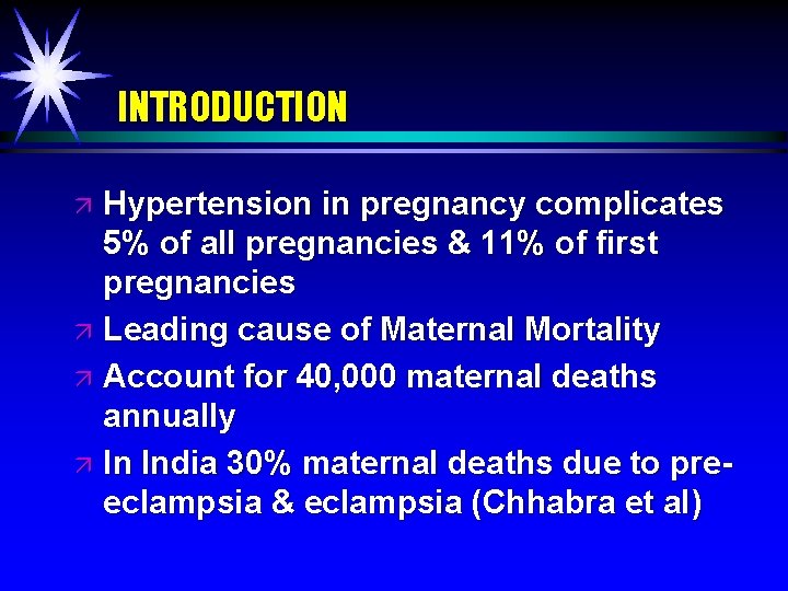 INTRODUCTION Hypertension in pregnancy complicates 5% of all pregnancies & 11% of first pregnancies