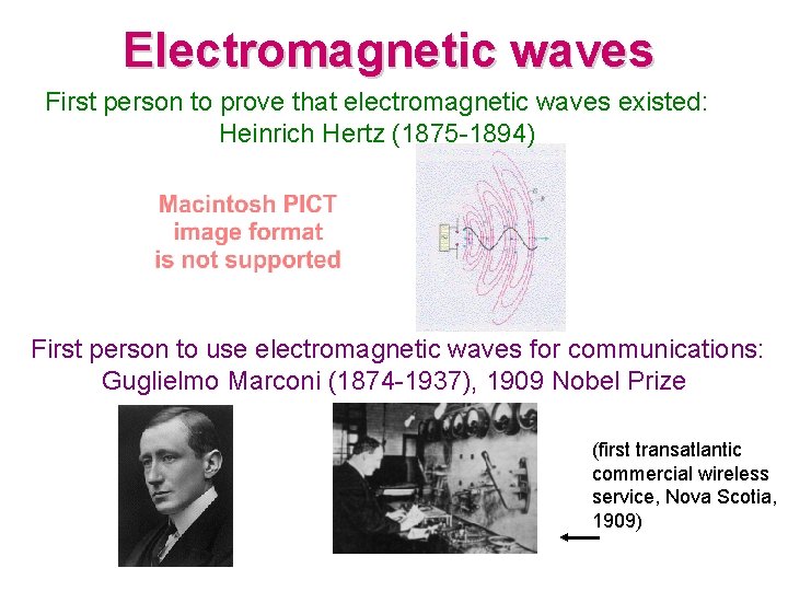 Electromagnetic waves First person to prove that electromagnetic waves existed: Heinrich Hertz (1875 -1894)