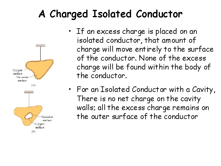A Charged Isolated Conductor • If an excess charge is placed on an isolated