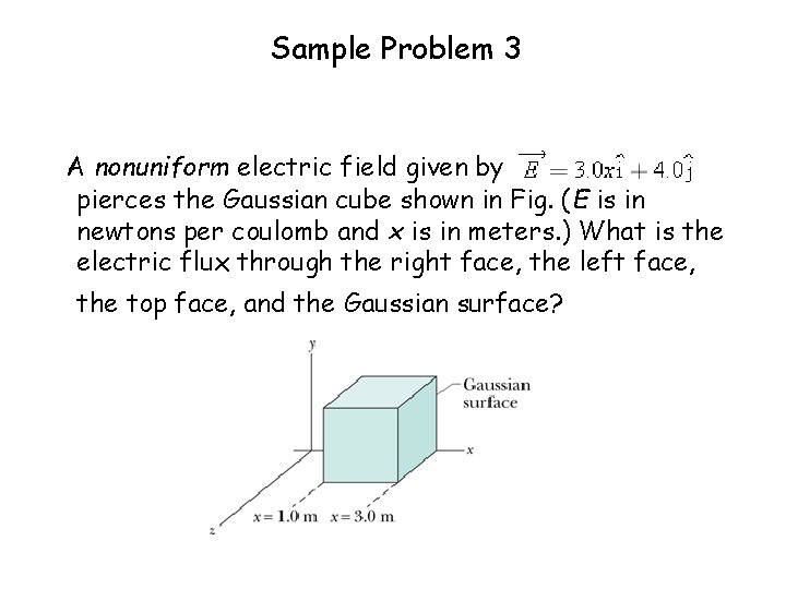 Sample Problem 3 A nonuniform electric field given by pierces the Gaussian cube shown