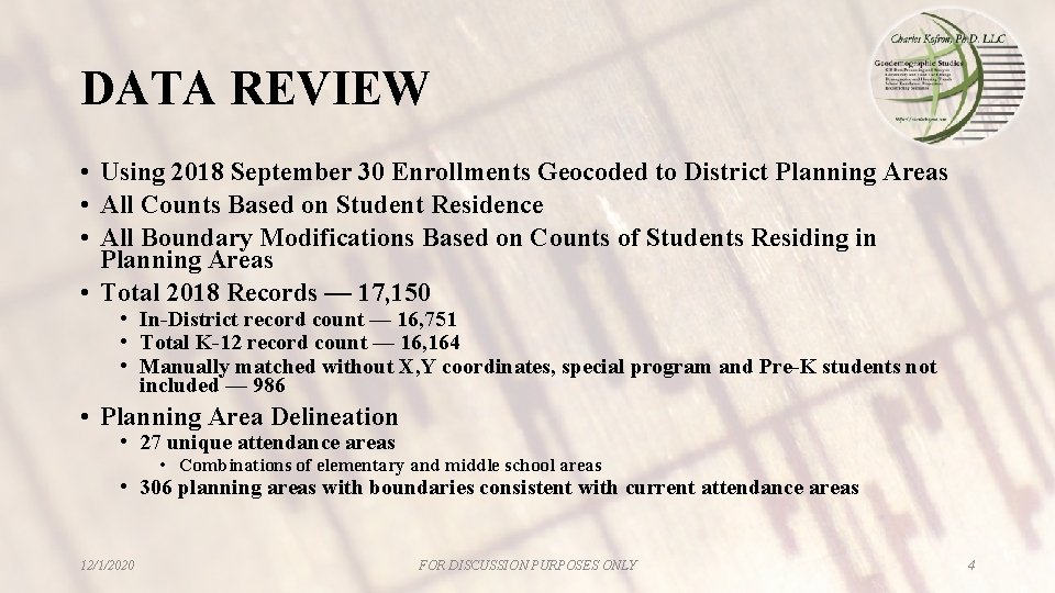 DATA REVIEW • Using 2018 September 30 Enrollments Geocoded to District Planning Areas • DATA REVIEW • Using 2018 September 30 Enrollments Geocoded to District Planning Areas •