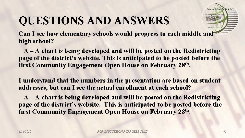 QUESTIONS AND ANSWERS Can I see how elementary schools would progress to each middle QUESTIONS AND ANSWERS Can I see how elementary schools would progress to each middle