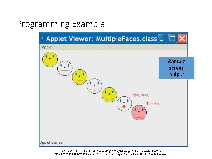Programming Example Sample screen output JAVA: An Introduction to Problem Solving & Programming, 7 Programming Example Sample screen output JAVA: An Introduction to Problem Solving & Programming, 7