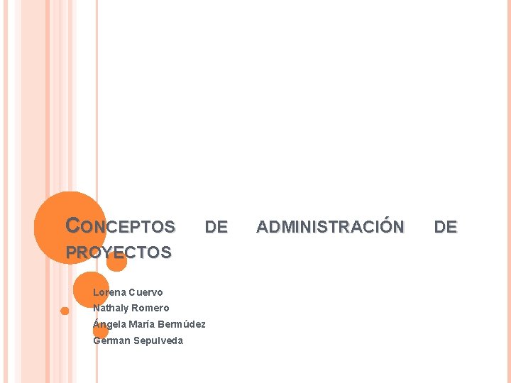 CONCEPTOS DE PROYECTOS Lorena Cuervo Nathaly Romero Ángela María Bermúdez German Sepulveda ADMINISTRACIÓN DE