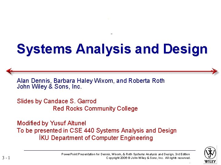 Systems Analysis and Design Alan Dennis, Barbara Haley Wixom, and Roberta Roth John Wiley