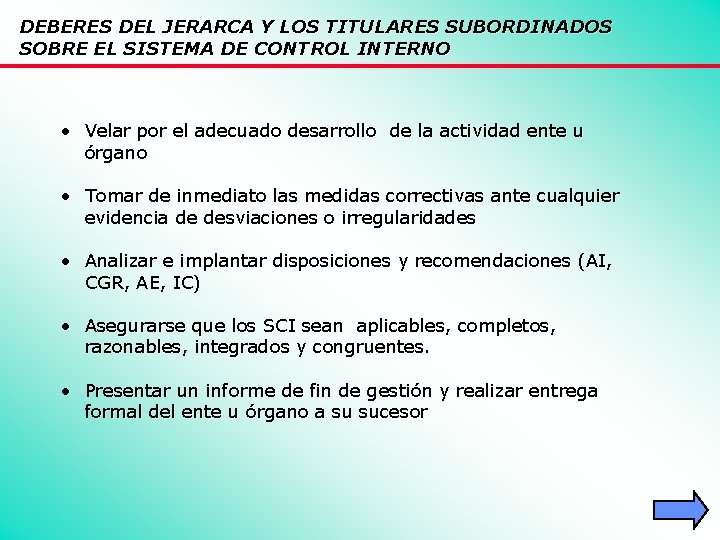 DEBERES DEL JERARCA Y LOS TITULARES SUBORDINADOS SOBRE EL SISTEMA DE CONTROL INTERNO •