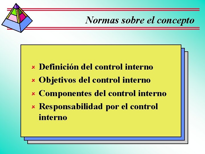 Normas sobre el concepto û û Definición del control interno Objetivos del control interno