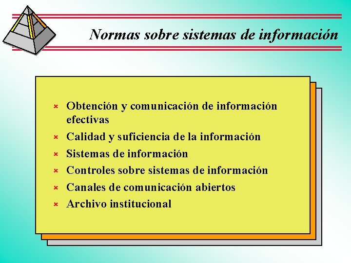 Normas sobre sistemas de información û û û Obtención y comunicación de información efectivas