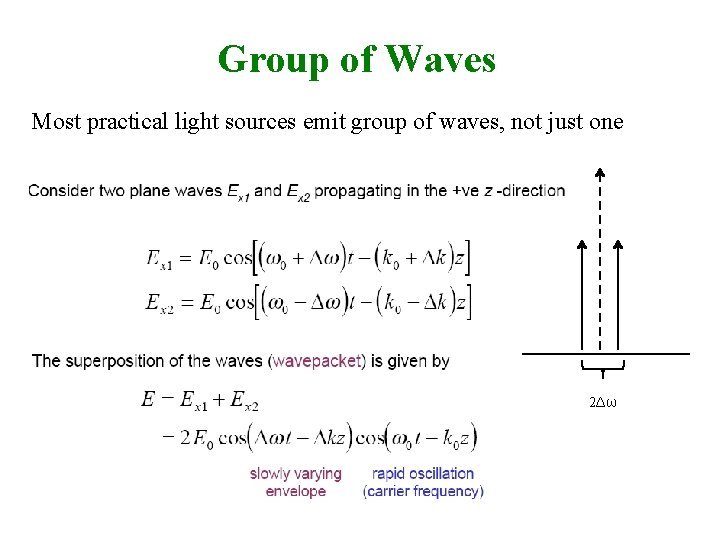 Group of Waves Most practical light sources emit group of waves, not just one