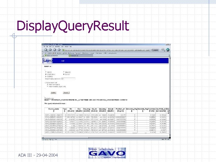 Display. Query. Result ADA III - 29 -04 -2004 