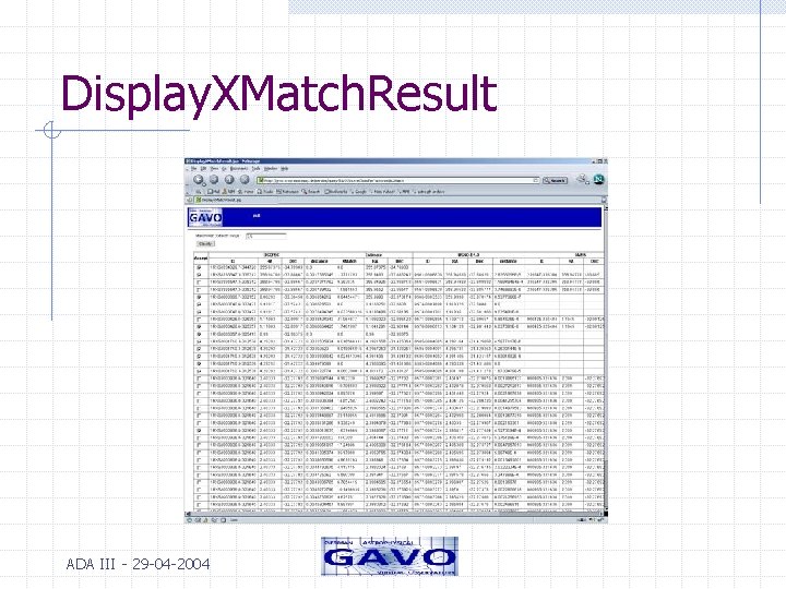 Display. XMatch. Result ADA III - 29 -04 -2004 