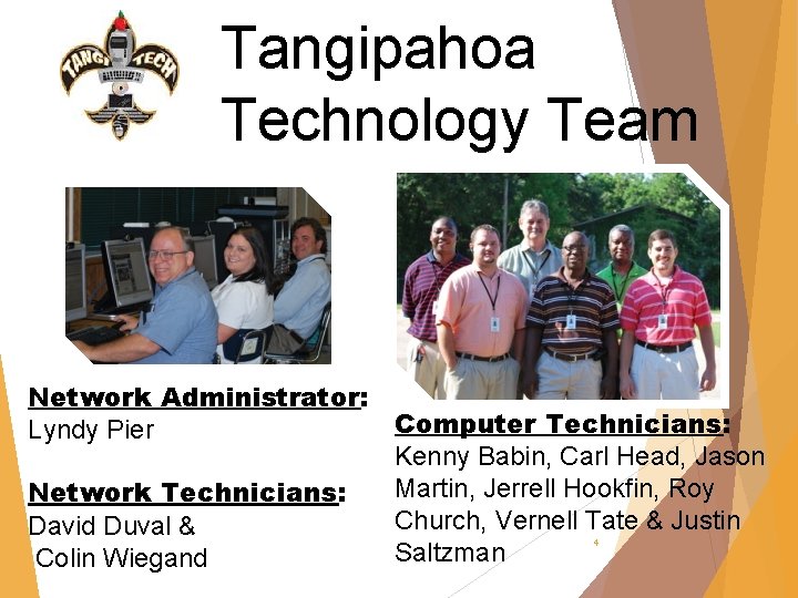 Tangipahoa Technology Team Network Administrator: Computer Technicians: Lyndy Pier Kenny Babin, Carl Head, Jason